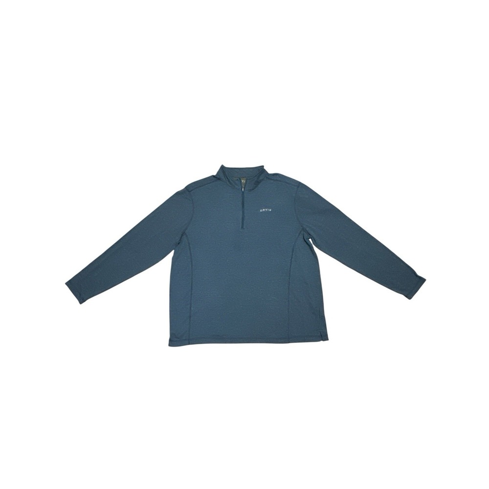 Orvis Men's Size L 1/4 Zip Lightwt Long Sleeve Blue Heather Pullover Poly/Cott